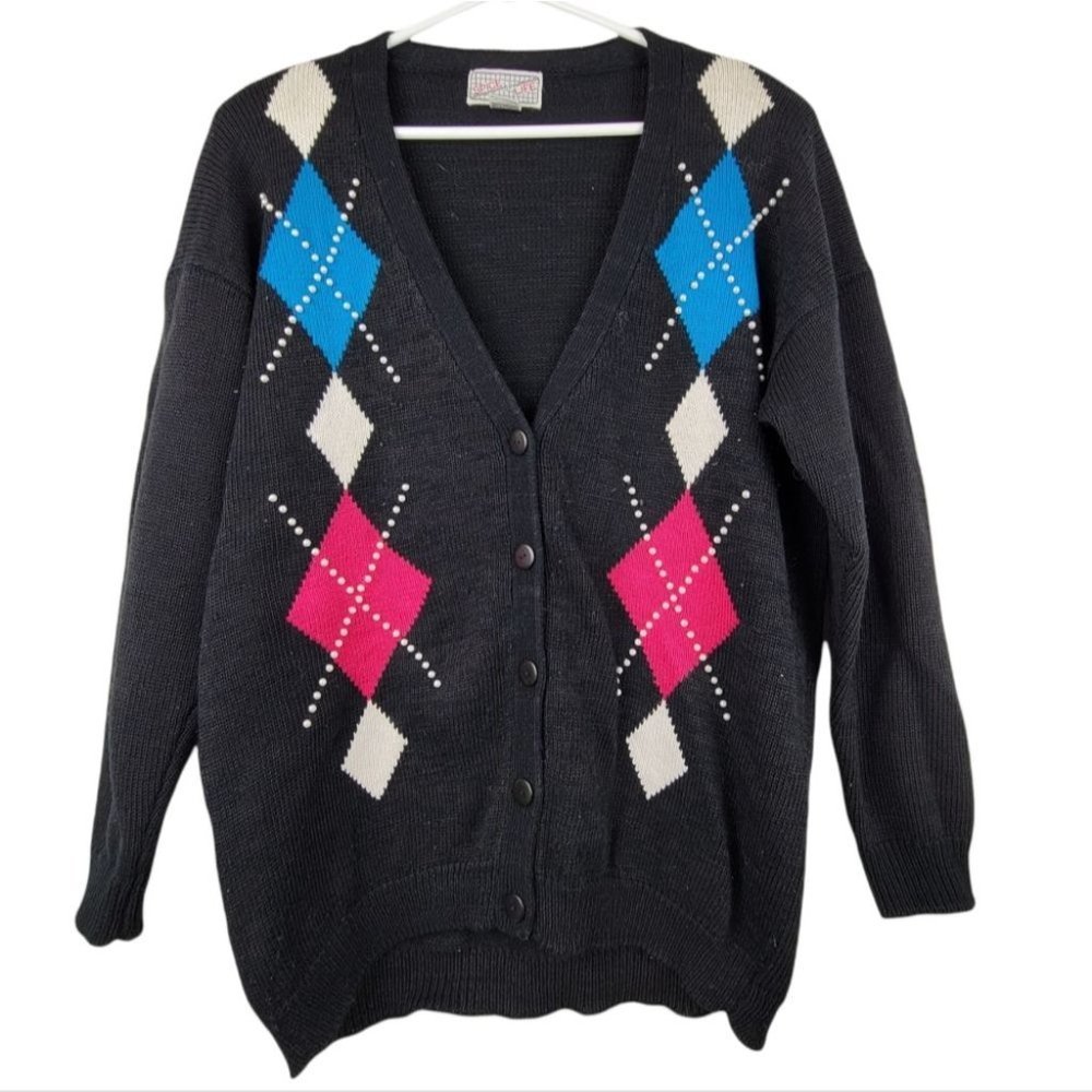 Vintage Argyle Dark Academia Cardigan